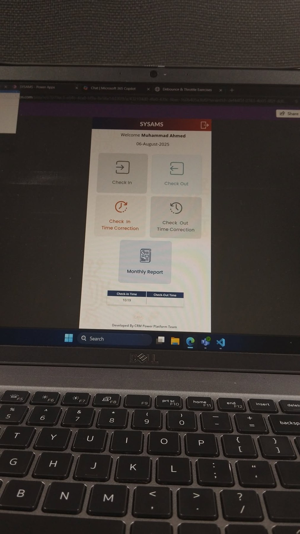 SYSAMS attendance interface