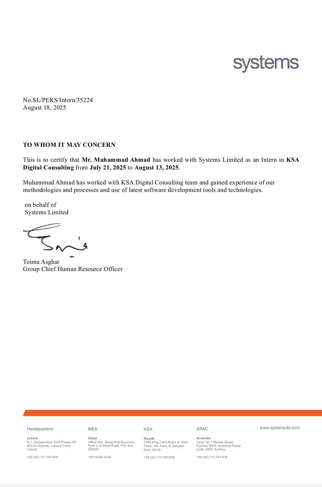 Completion certificate